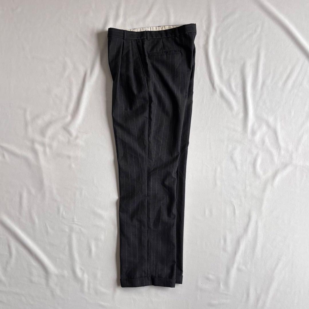 パンツ 90s EURO label 2-tuck stripe wool slacks