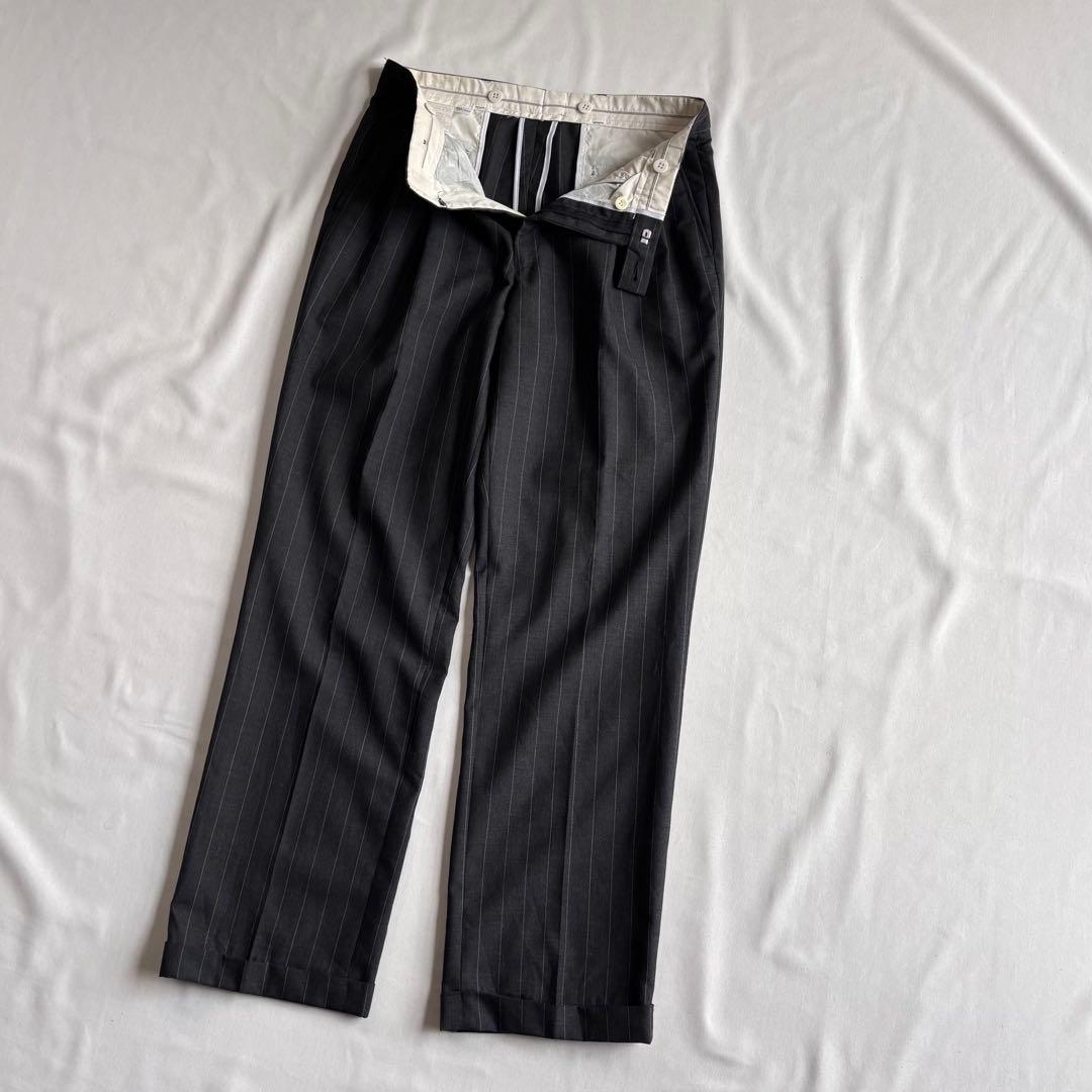 パンツ 90s EURO label 2-tuck stripe wool slacks