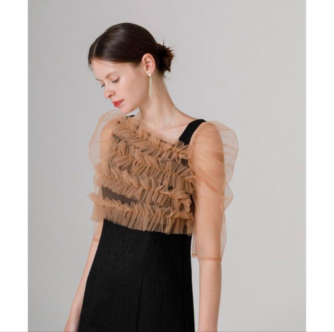 【LEJA】チュールアシンメトリーティアードフリルIラインドレスワンピース　M