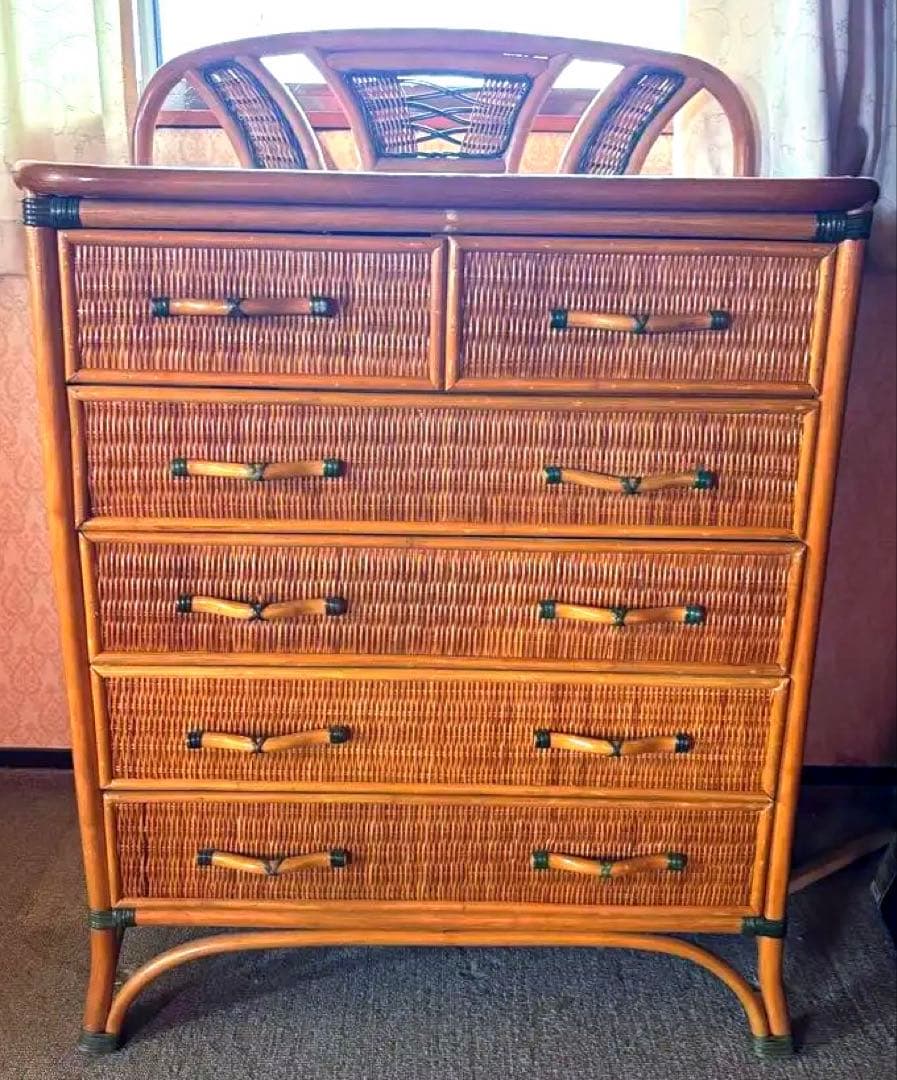 ラタン製 5段チェスト ナチュラル