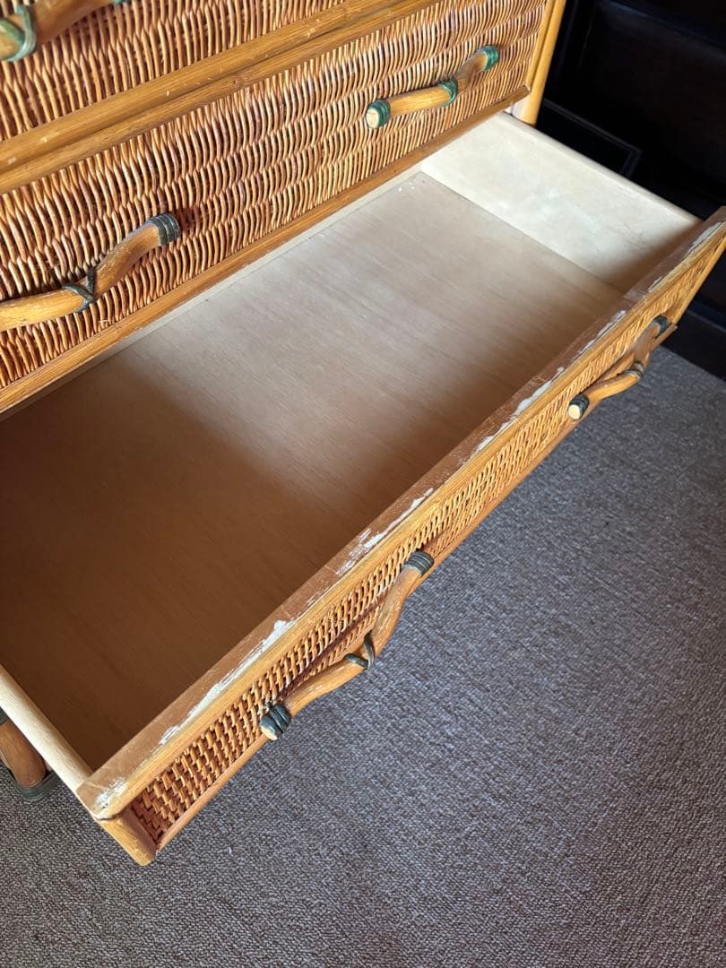 ラタン製 5段チェスト ナチュラル