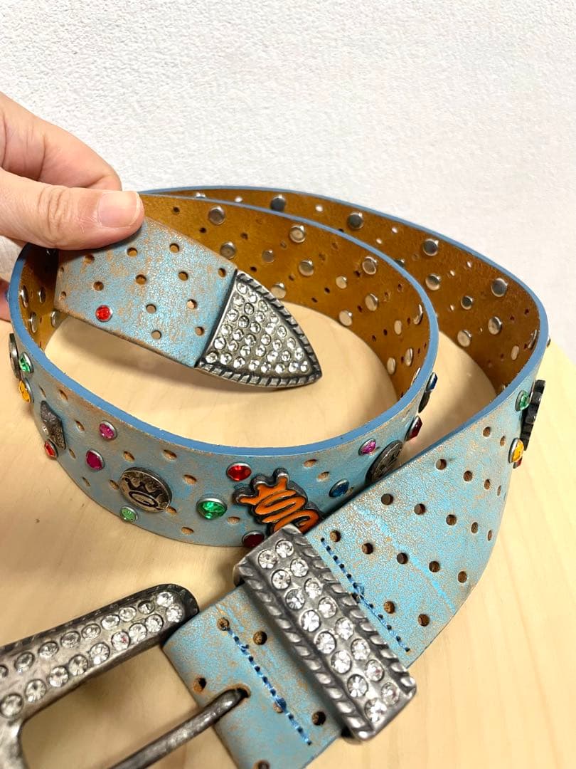 SAVE THE QUEEN ダイヤレザー水色ベルト　y2k 平成ギャル