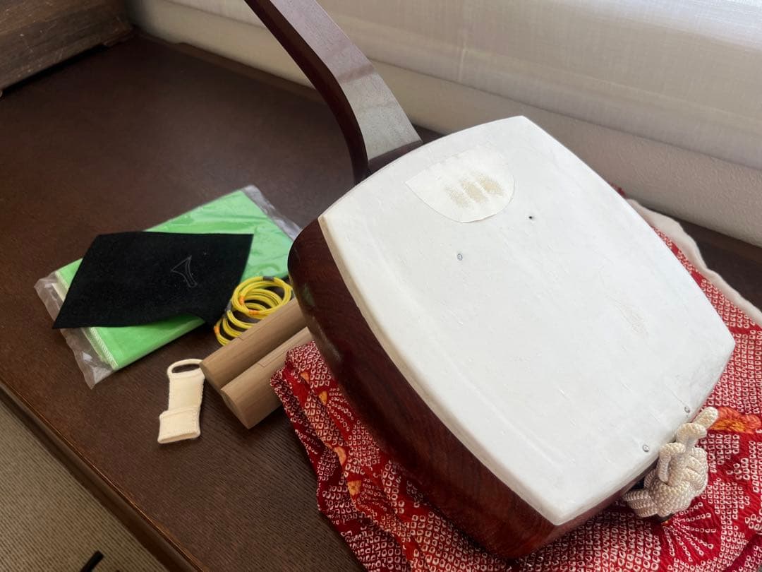 中棹　三味線　紅木　三つ折り　金入　ケース付き