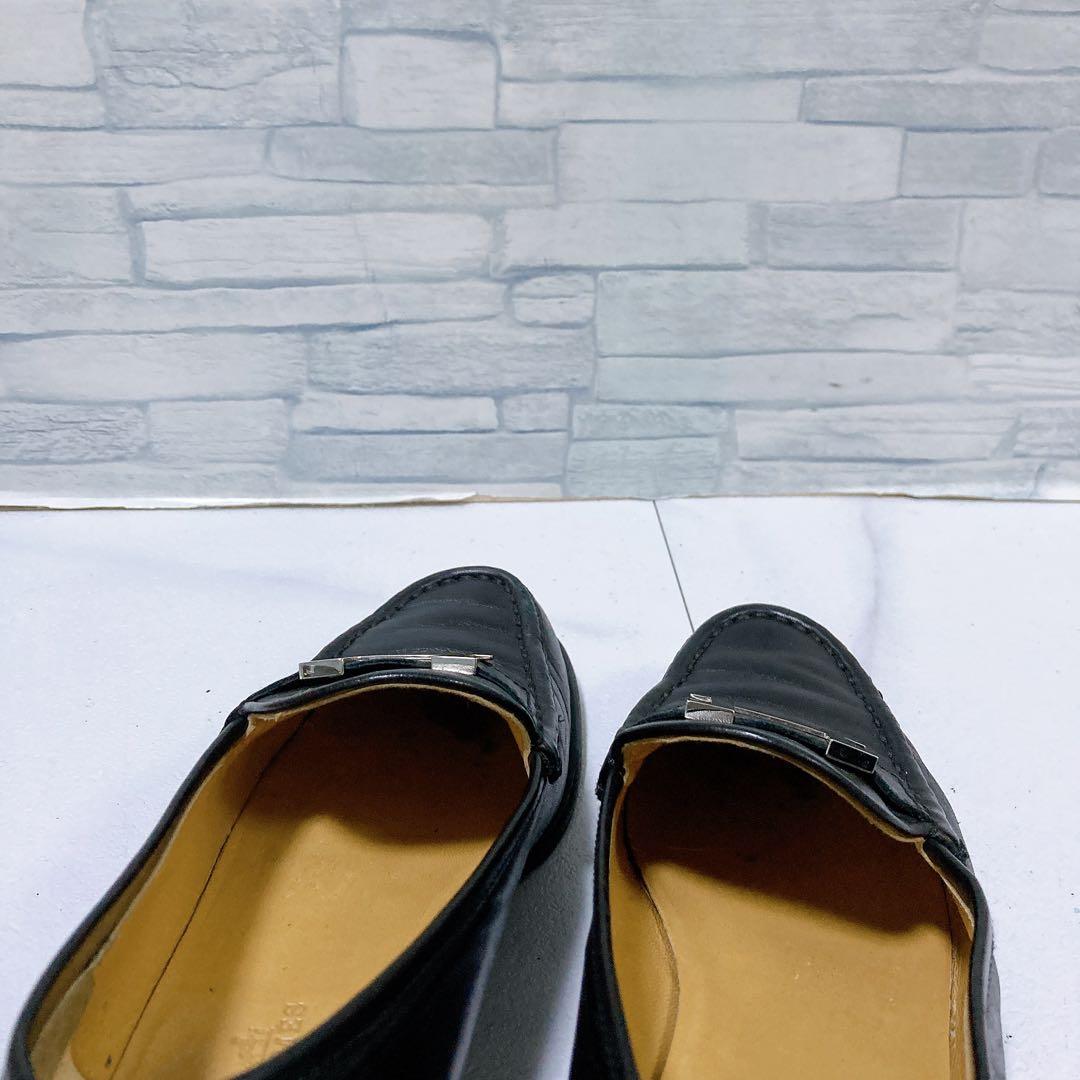 高級 HERMES エルメス モカシンパリ ローファー 黒 シルバー 23.5