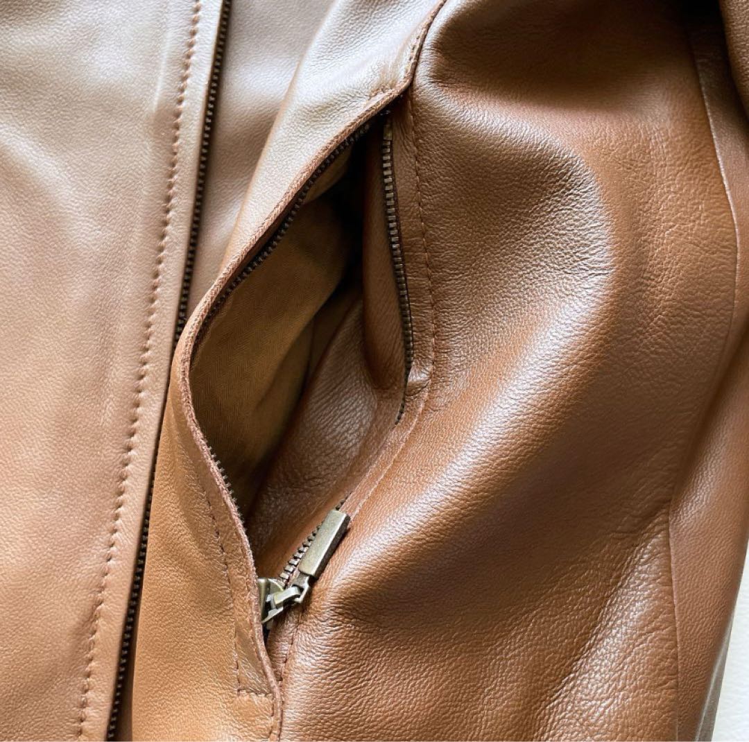 【美品】23区 レザージャケット シープレザー ノーカラージャケット 羊革 40