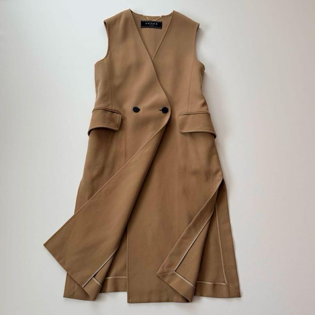 アドーア　ロングジレ　ダブルフェイス　サイドスリット　レイヤード　近年　ベージュ