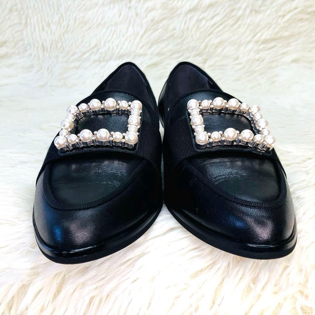 【未使用級】DIANA24㌢スクエアバックルパールジビュー　ポインテッドシボ革