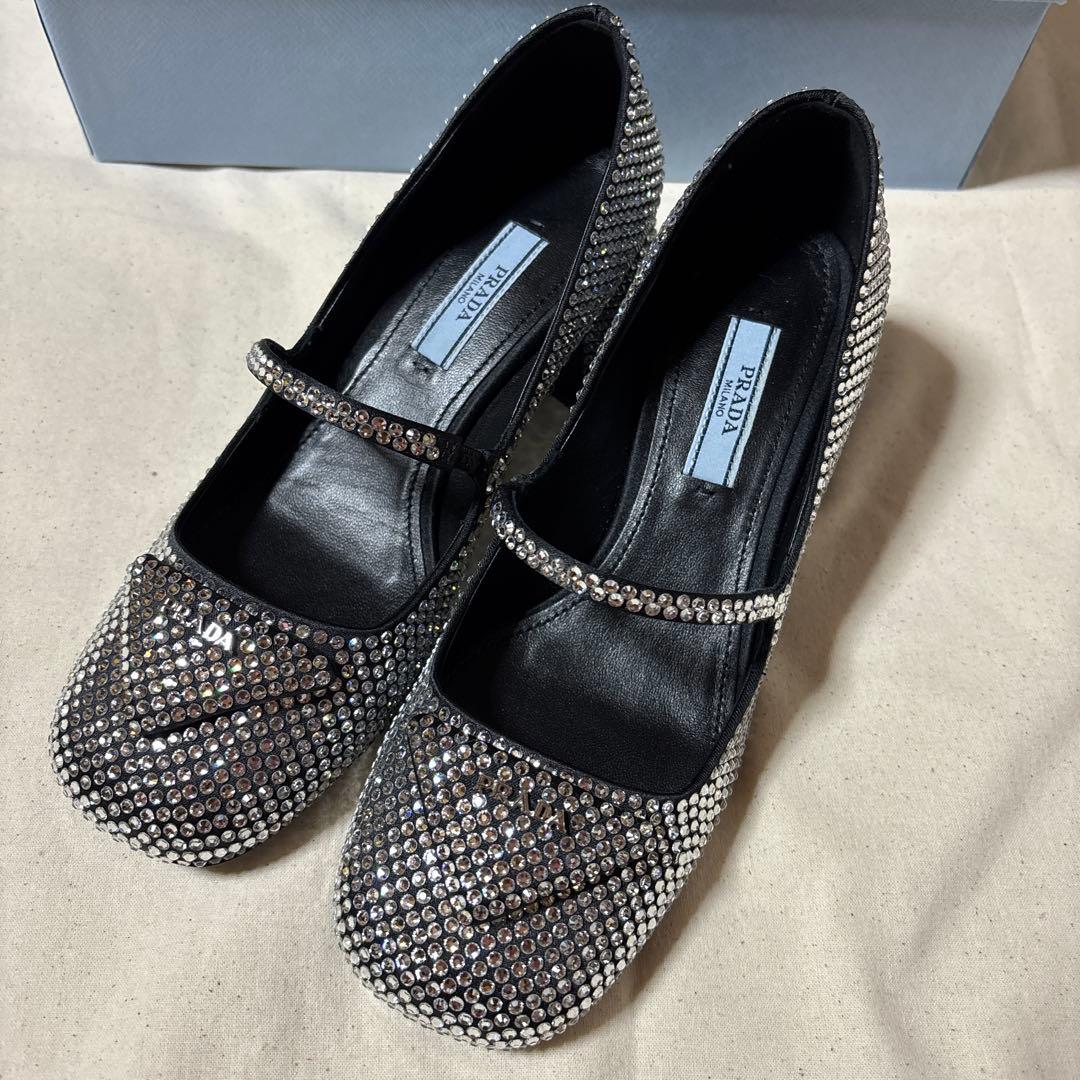 PRADA プラダ パンプス ラインストーン サテン Glow クリスタル