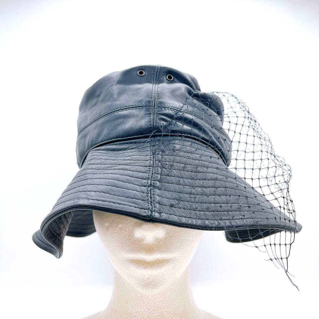 クリスチャンディオール Dior レザー バケットハット　チュール　ブランド帽子