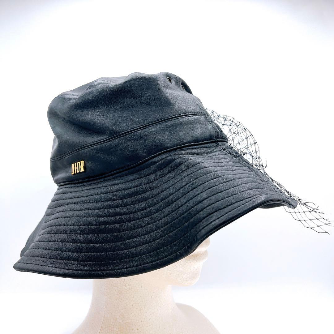 クリスチャンディオール Dior レザー バケットハット　チュール　ブランド帽子