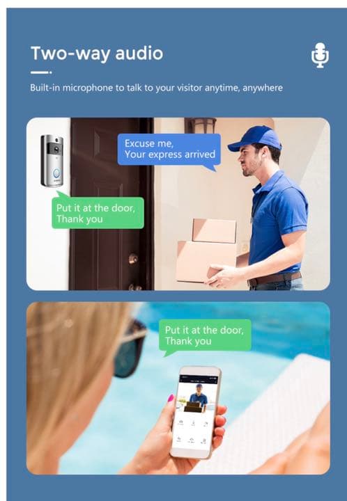 V5ワイヤレススマートビデオドアベルWi-Fiドアベルビジュアルセキュリティ。
