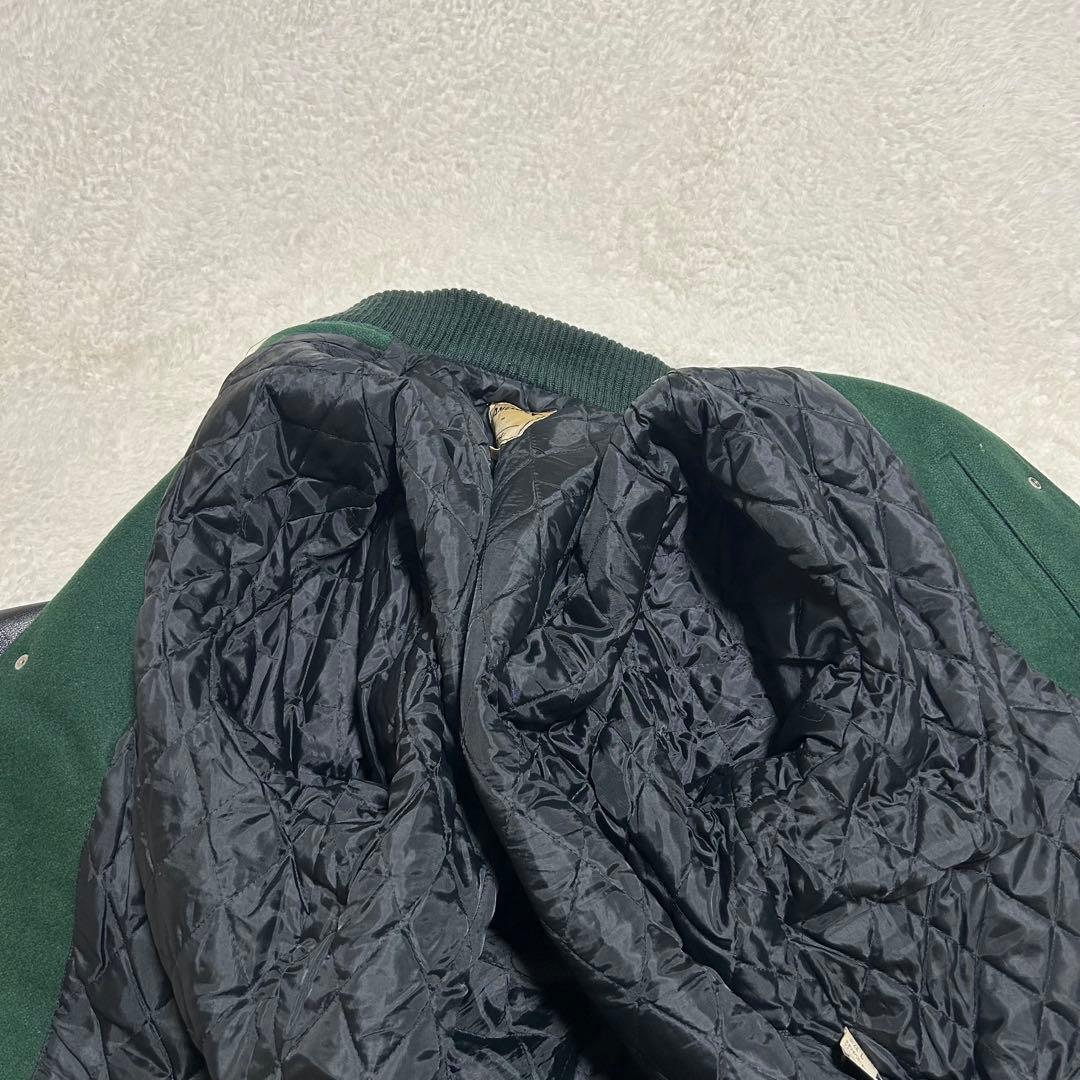 レア SCENE by VAN JAC バックロゴ 牛革 袖 スタジャン 緑 L