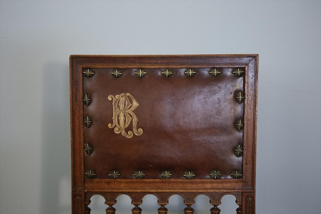 フランスアンティーク木製アンリ2世様式ダイニングチェア/レザー(90-64-2)