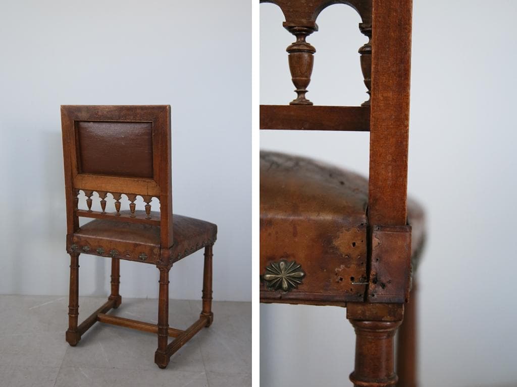 フランスアンティーク木製アンリ2世様式ダイニングチェア/レザー(90-64-2)