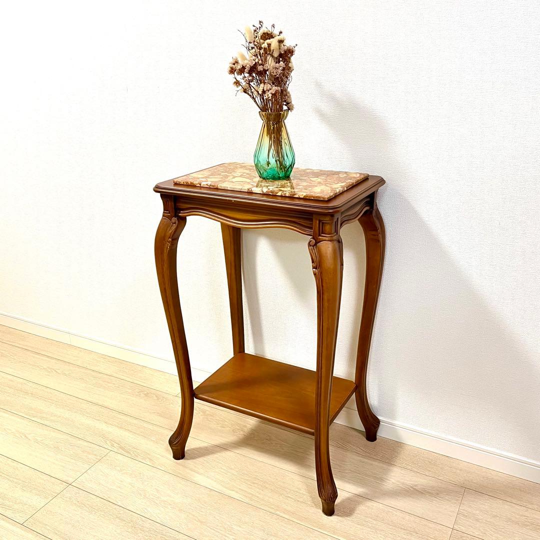 (つ50)大理石コンソールテーブル/ナイトテーブル/花台/飾り台/イタリア家具