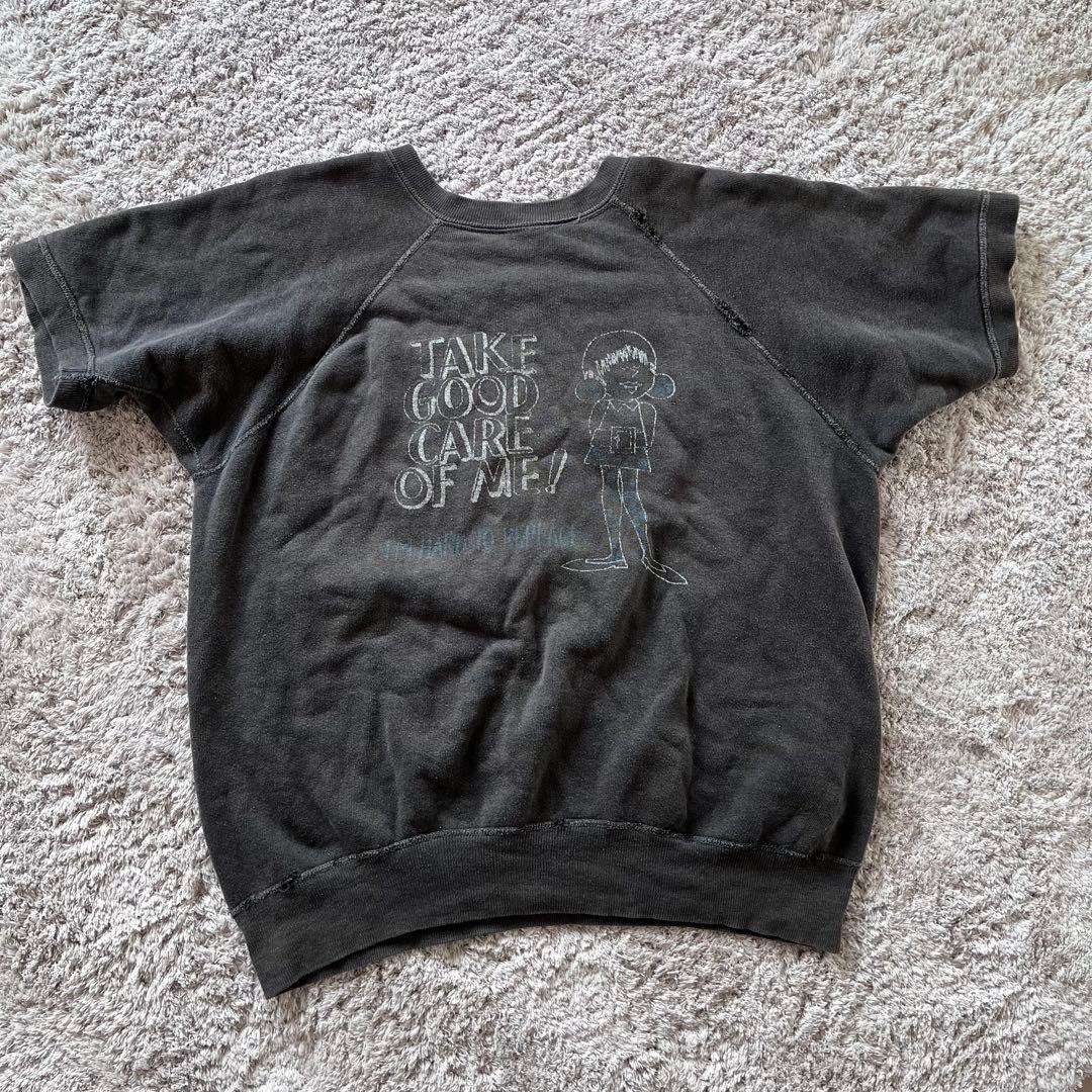 60s vintage sweat ブラック　グッドプリント　半袖スウェット