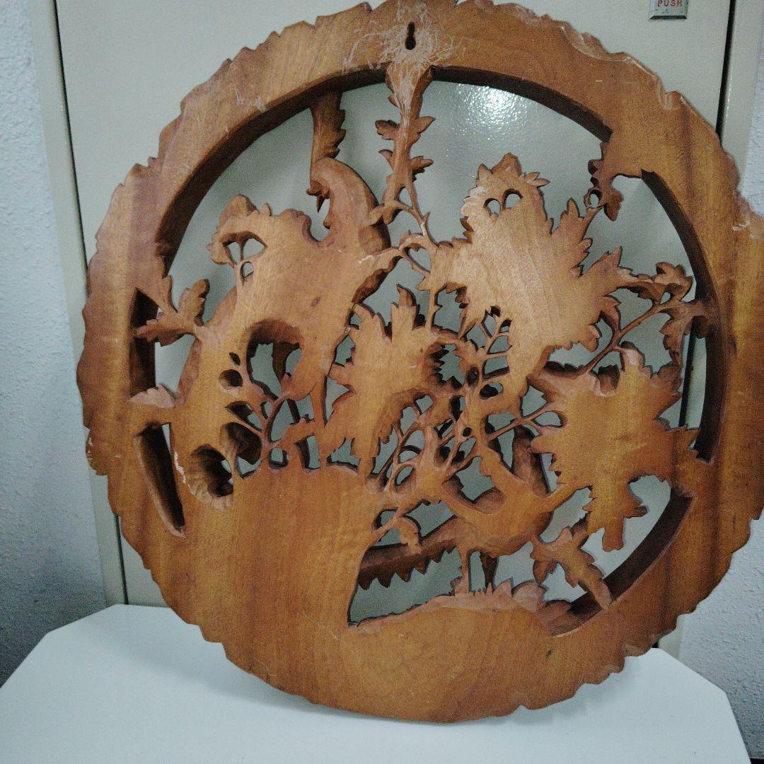 値下げ　木製花鳥彫刻 円形 送料 キャンペーン中の値下げです