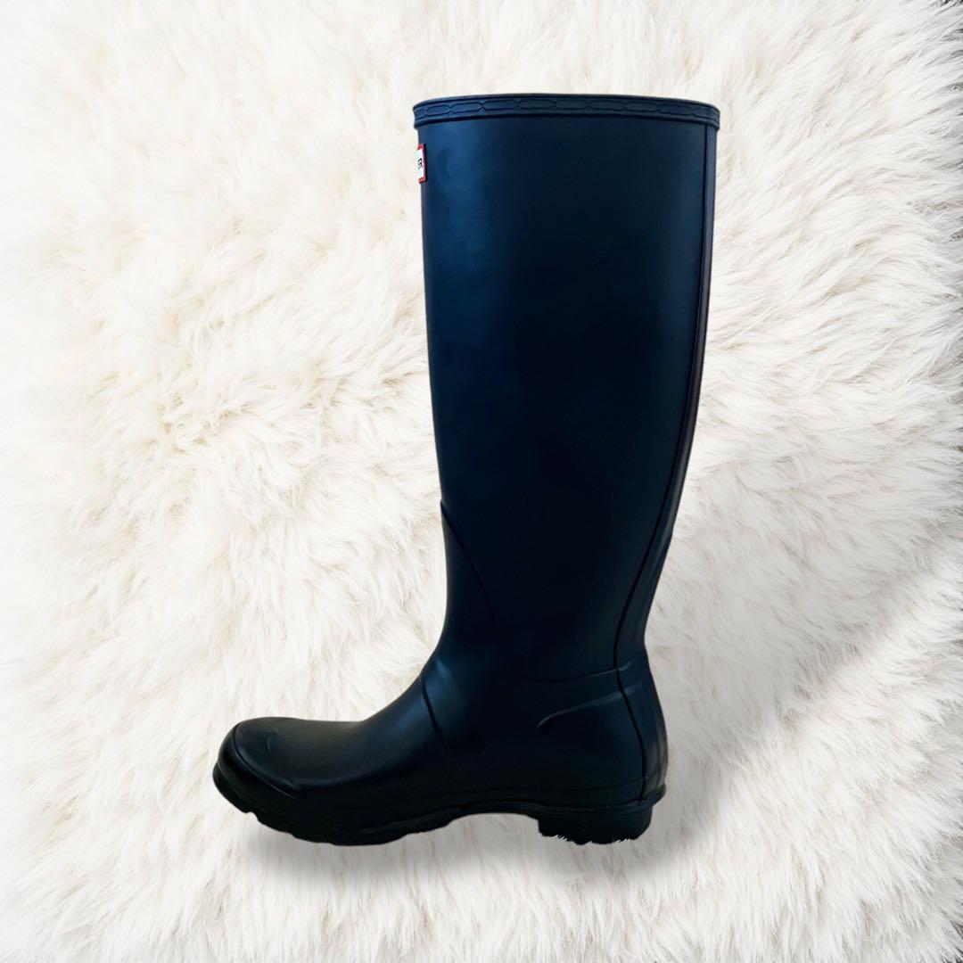 バックル ネイビー ハンター レインブーツ 24.0cm US7 38 ロング