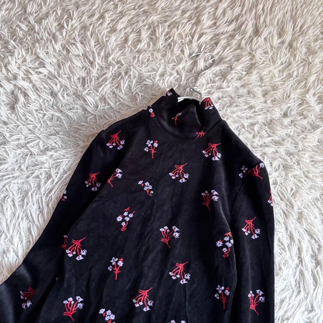 新品 マメクロゴウチ フローラル ジャガード ハイネック ベロア トップス