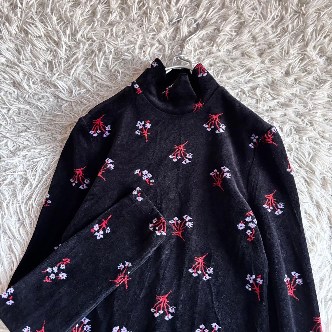 新品 マメクロゴウチ フローラル ジャガード ハイネック ベロア トップス