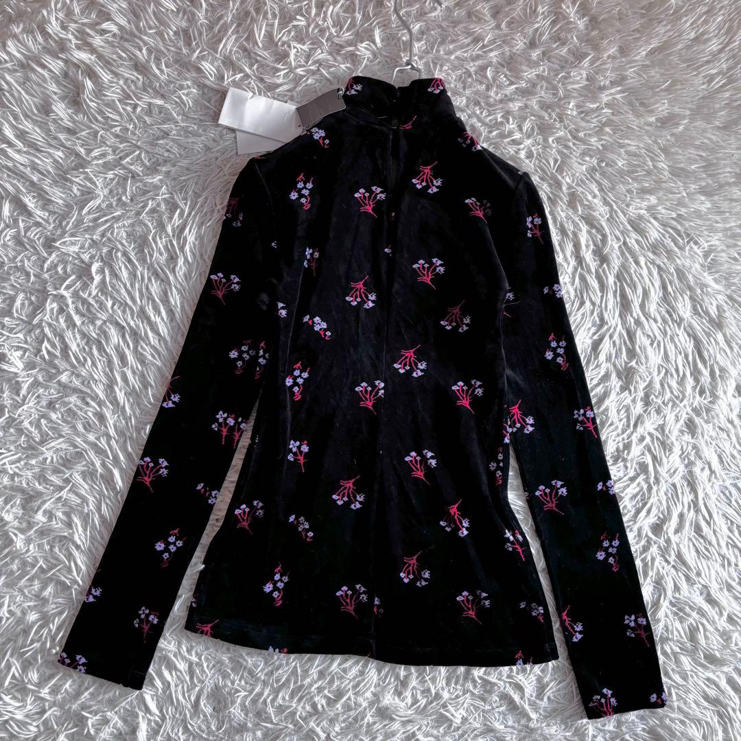 新品 マメクロゴウチ フローラル ジャガード ハイネック ベロア トップス