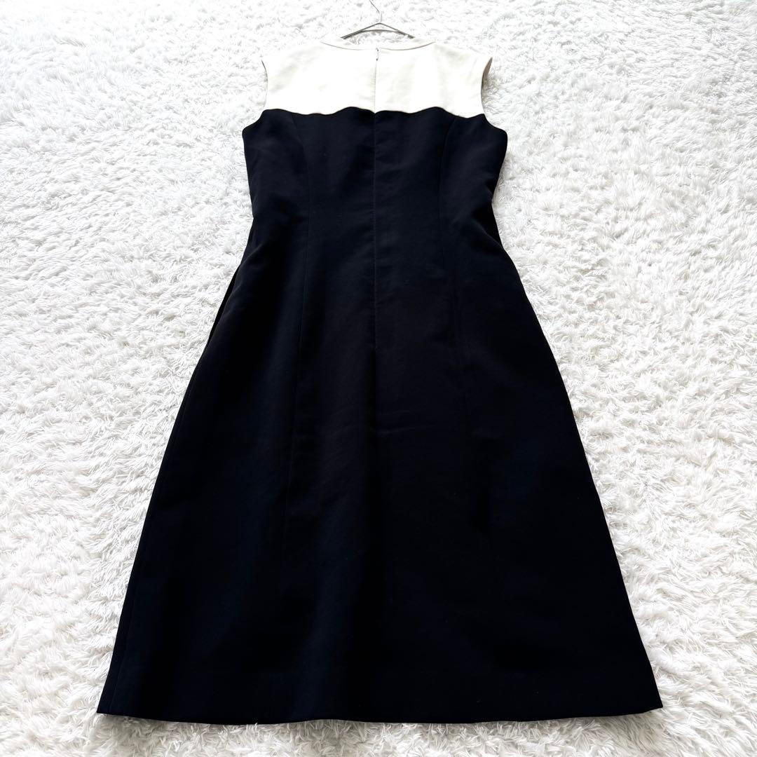 美品✨ルネ バイカラー ノースリーブ ボウタイ ワンピース フレア 白 黒 34