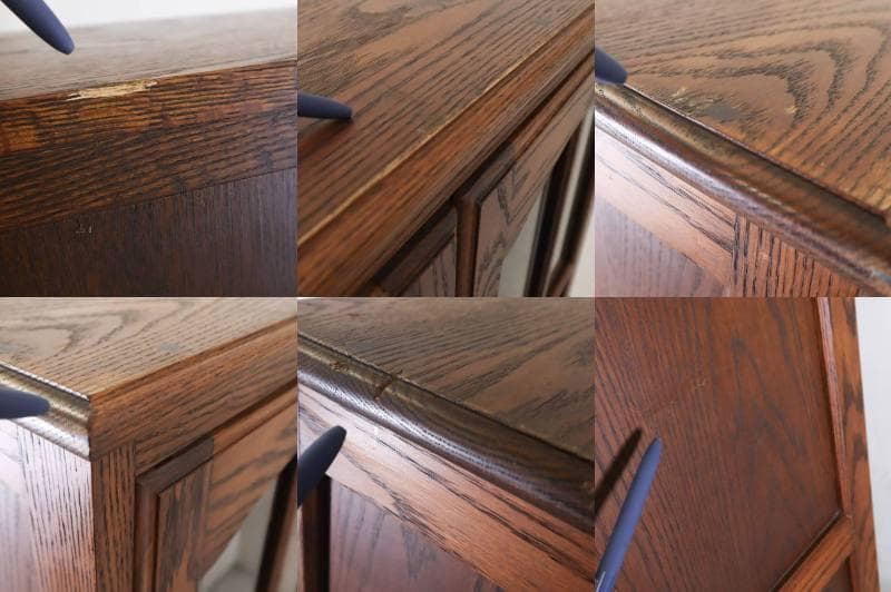 三越ブルージュ オーク材 ガラス扉 キャビネット リビングボード H150cm