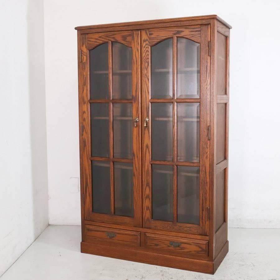 三越ブルージュ オーク材 ガラス扉 キャビネット リビングボード H150cm