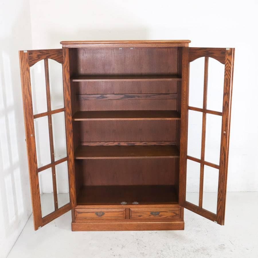 三越ブルージュ オーク材 ガラス扉 キャビネット リビングボード H150cm