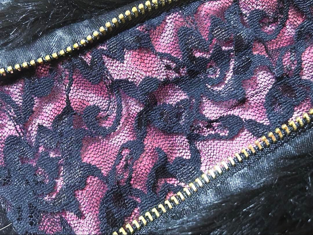 GOLDS♡タグ付き♡ハートバックル♡チェーン♡ファーレッグカバー♡黒×ピンク