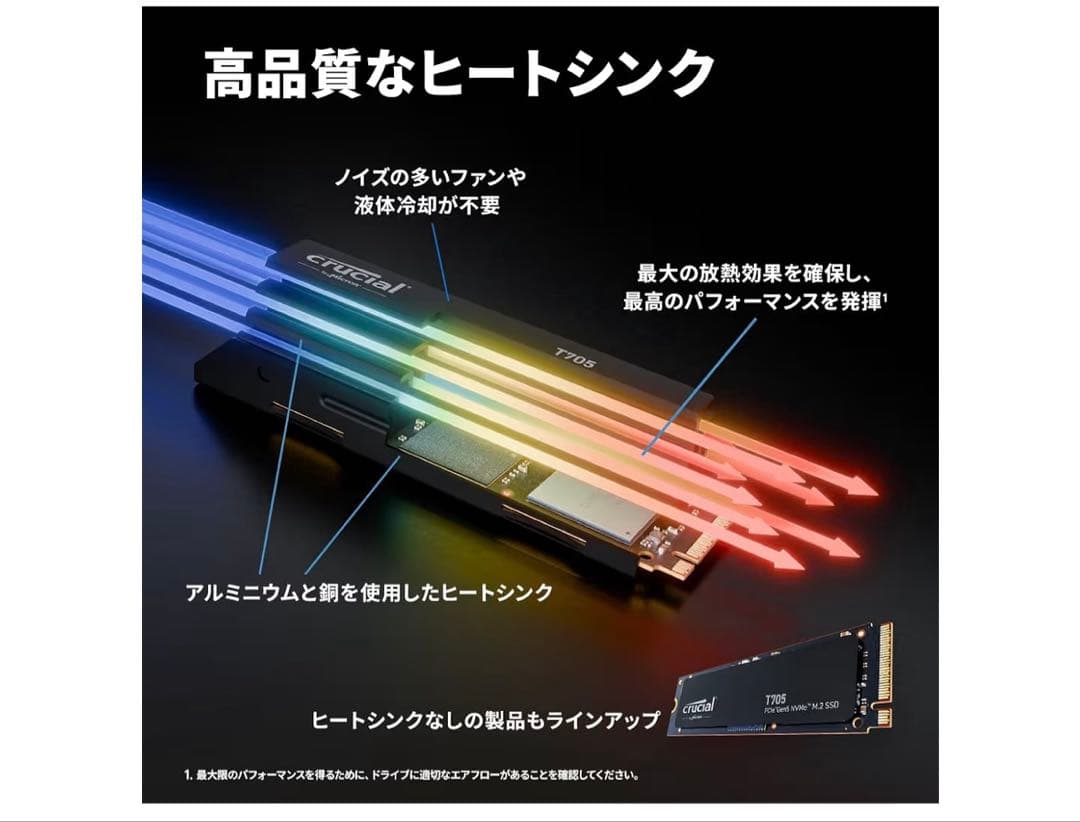 Crucial T705 2TB ヒートシンク付 PCIe5.0 NVMe