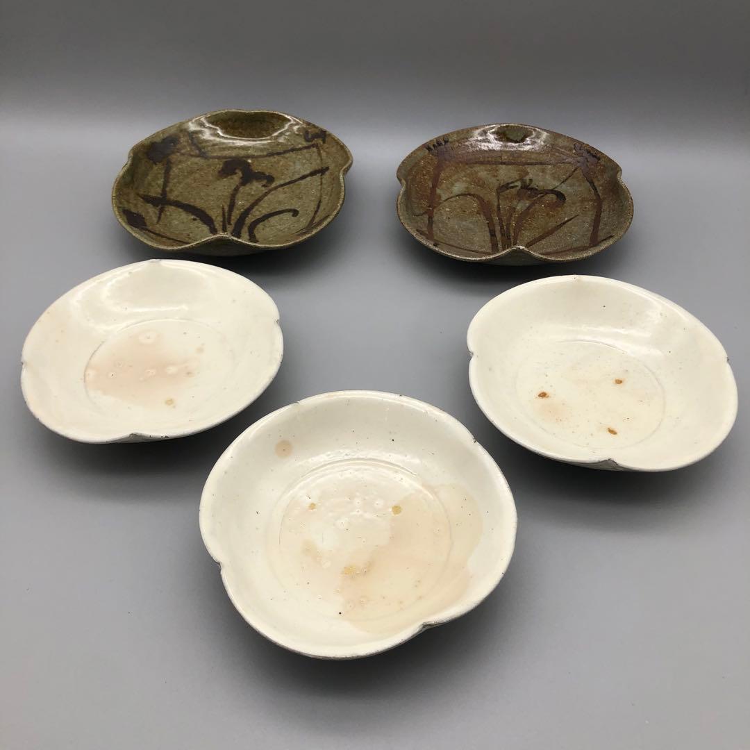 希少年代物唐津焼隆太窯中里粉引ふちなぶり皿5枚セット12-13cm骨董ビンテージ