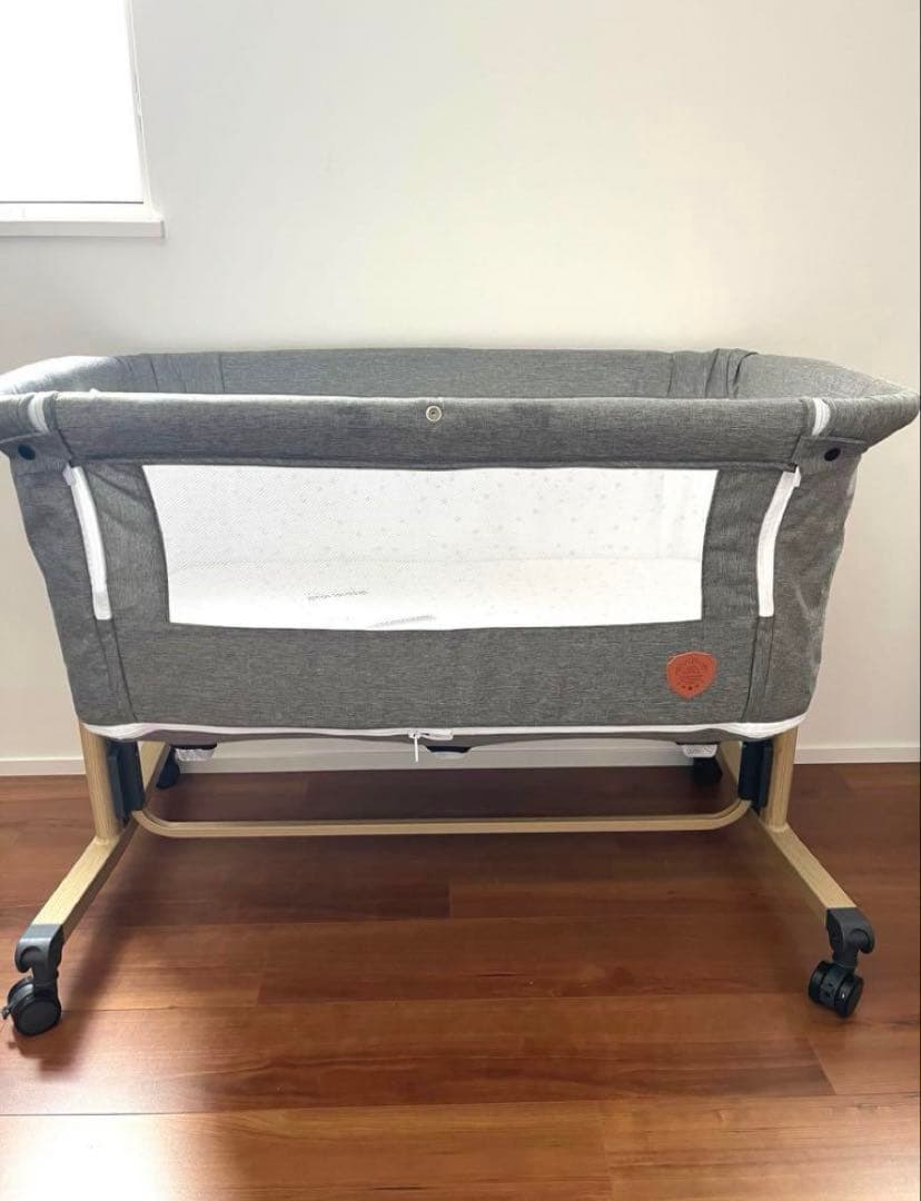 HZDMJ 2024年 ベビーベッド グレー 虫除けネット付き