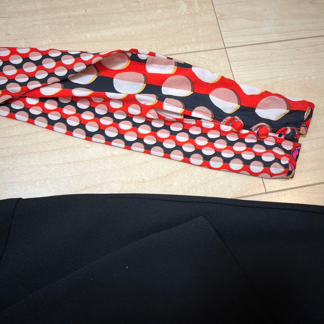 ドット柄ラップ風ドレス 長袖