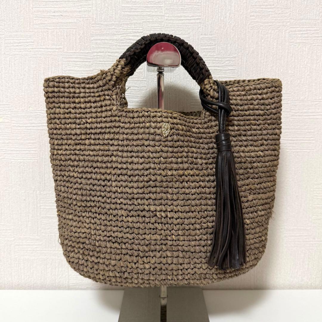 【極美品】ヘレンカミンスキー ラフィア かごバッグ タッセル