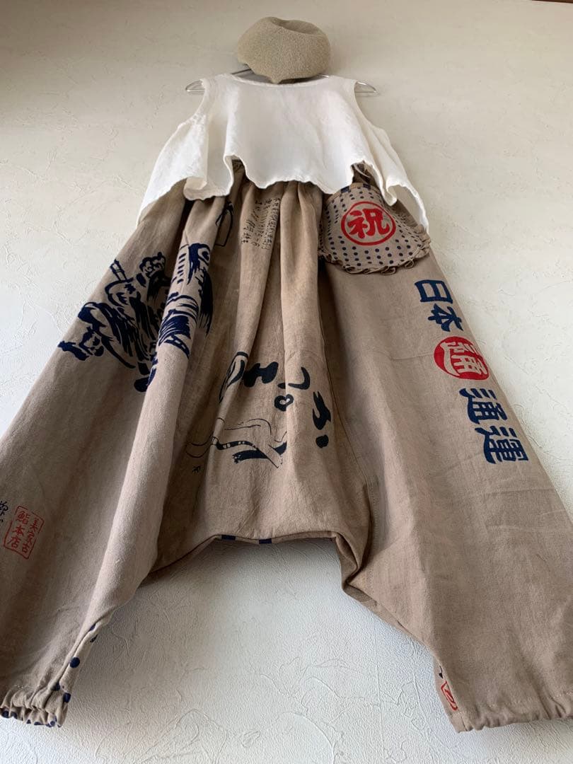 専用になりました❣️手ぬぐい鉄媒染×柿渋染めサルエルパンツ