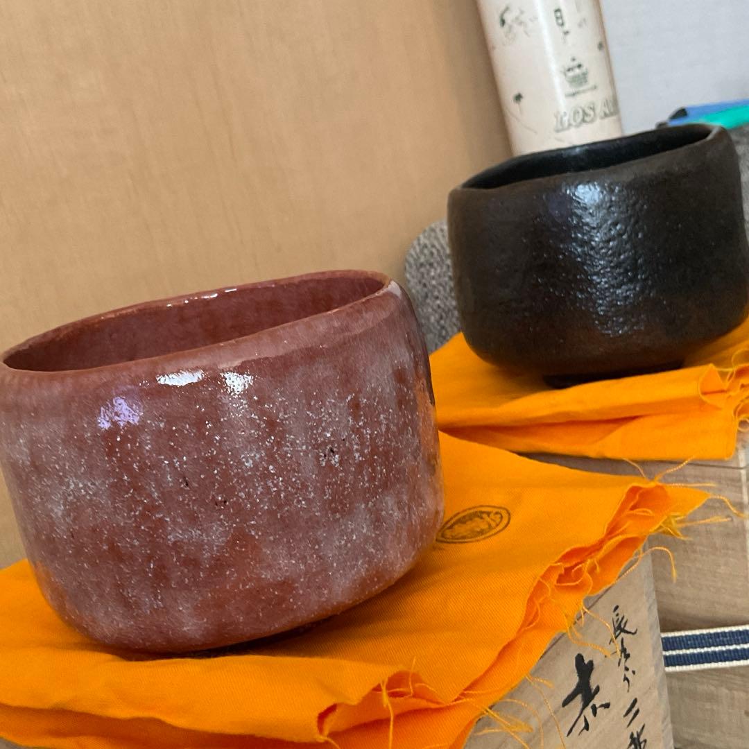 k*a様 楽焼 2点　佐々木 昭楽　長次郎　禿 & 二郎坊　写し　黒 赤 楽 茶
