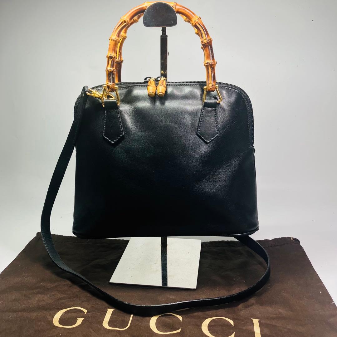 美品　GUCCI オールド　グッチ　バンブー　2way ショルダー　バッグ　黒
