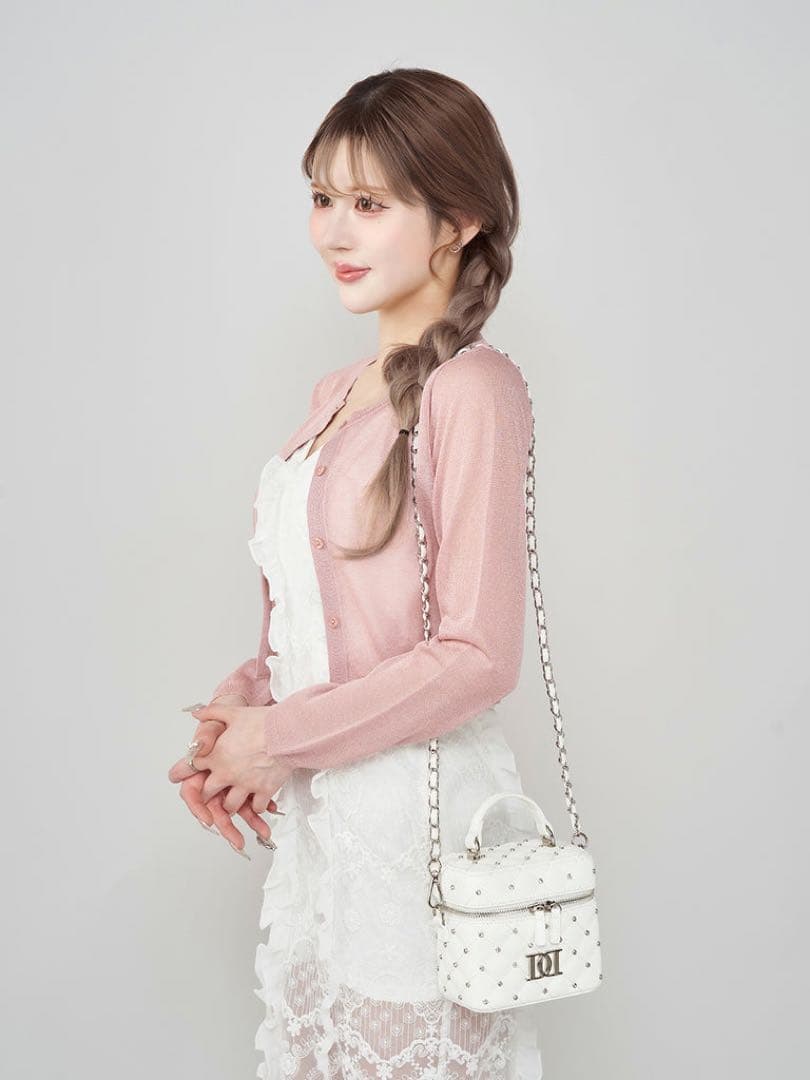 Darichダーリッチ キルティングビジュースクエアミニバッグ バニティホワイト