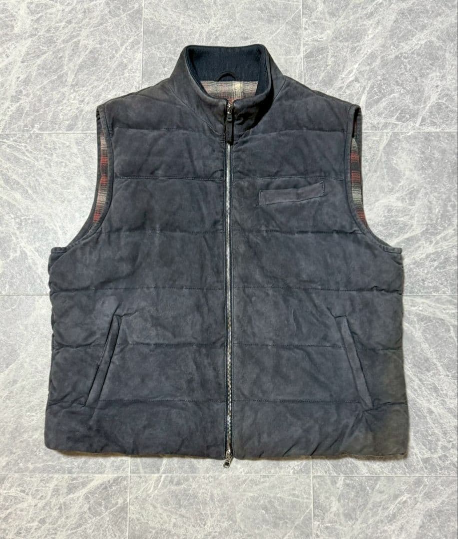 ELEVENTY イレブンティ スエードレザー チェック総柄 ダウンベスト 56