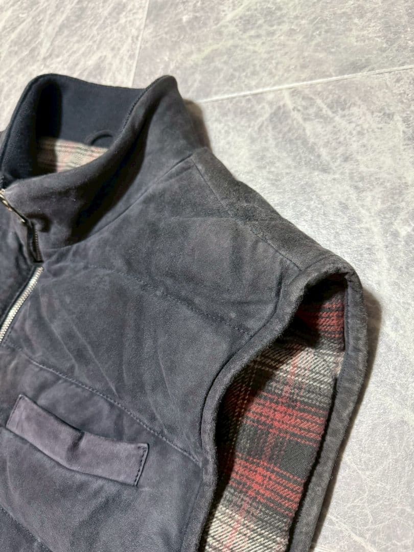 ELEVENTY イレブンティ スエードレザー チェック総柄 ダウンベスト 56