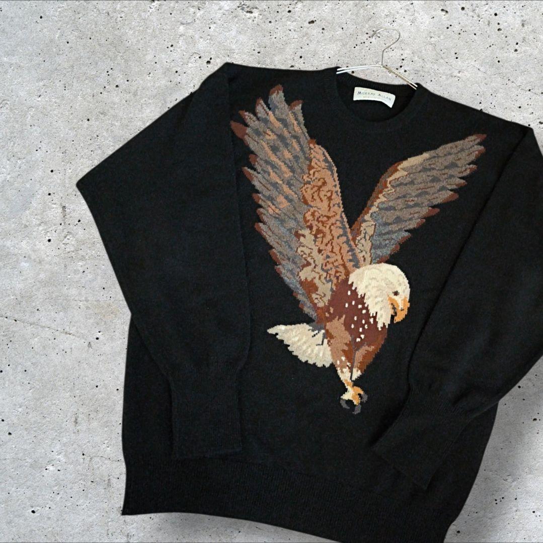 〜80s スコットランド製 カシミアセーター アニマル柄　鷹　ビンテージ　希少