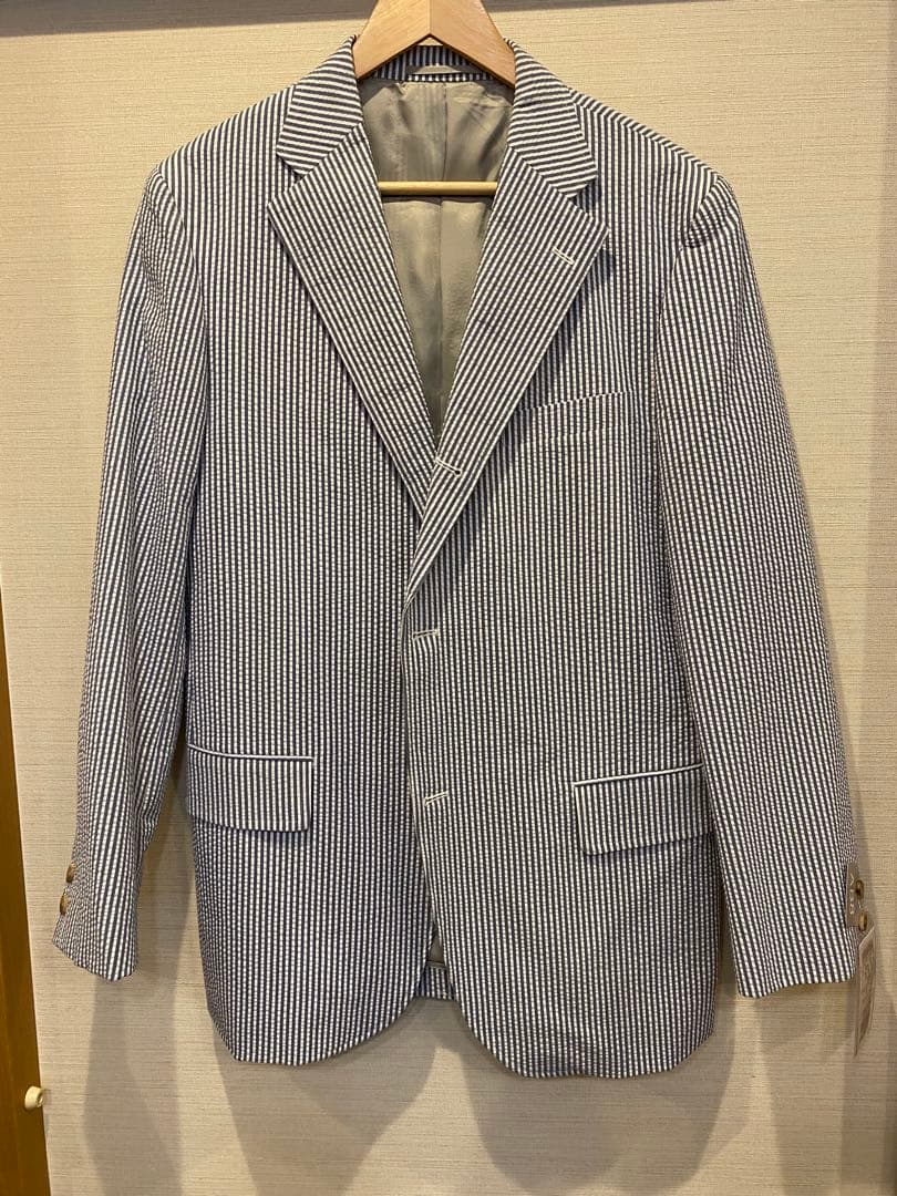 新品　未使用　 Jプレス　シアサッカージャケット　白ネイビーストライプ