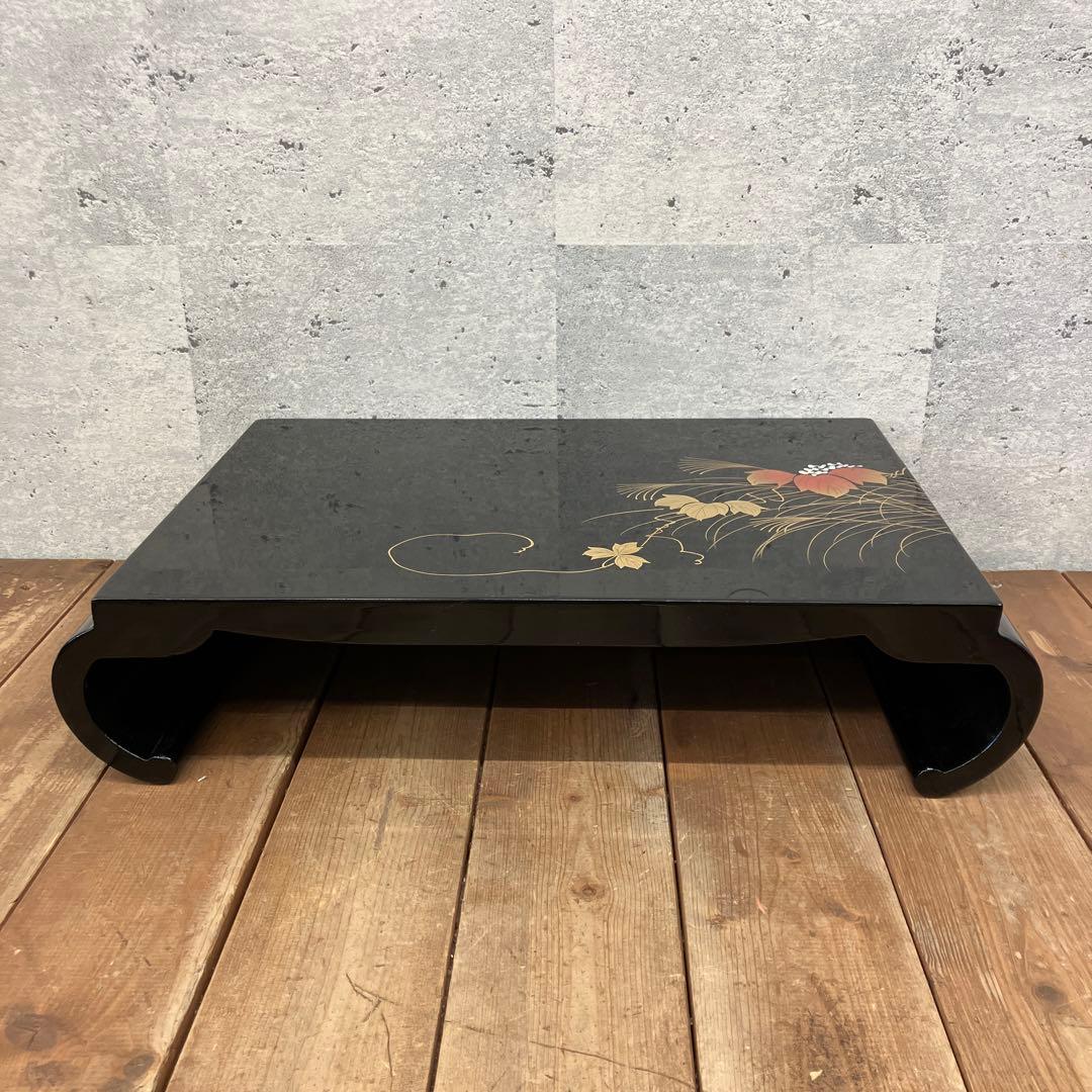 昭和レトロ 高級漆器 木製 リーフ柄 金蒔絵 花瓶台 花台 盆栽台 平卓 座卓