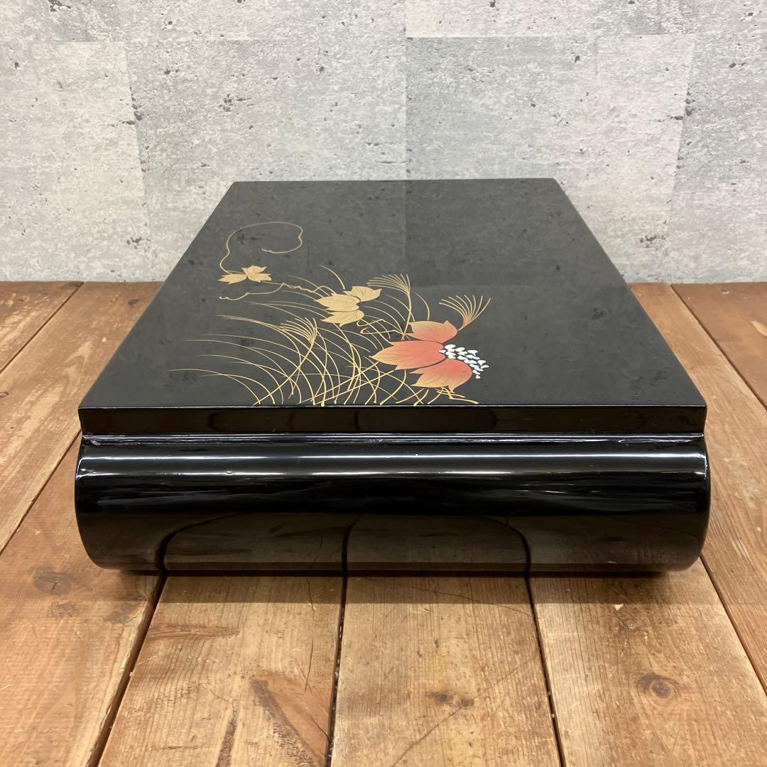 昭和レトロ 高級漆器 木製 リーフ柄 金蒔絵 花瓶台 花台 盆栽台 平卓 座卓