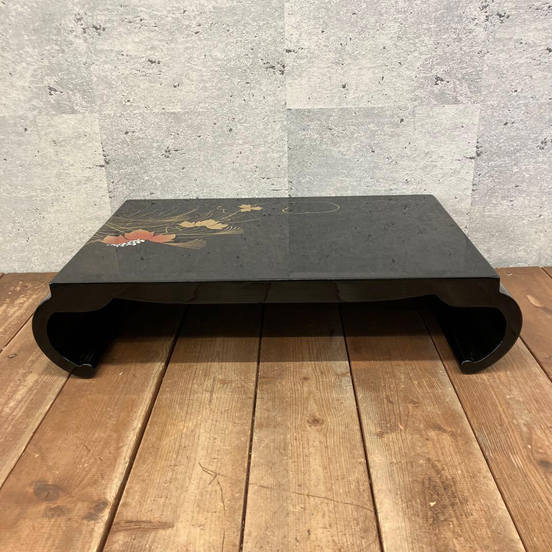 昭和レトロ 高級漆器 木製 リーフ柄 金蒔絵 花瓶台 花台 盆栽台 平卓 座卓