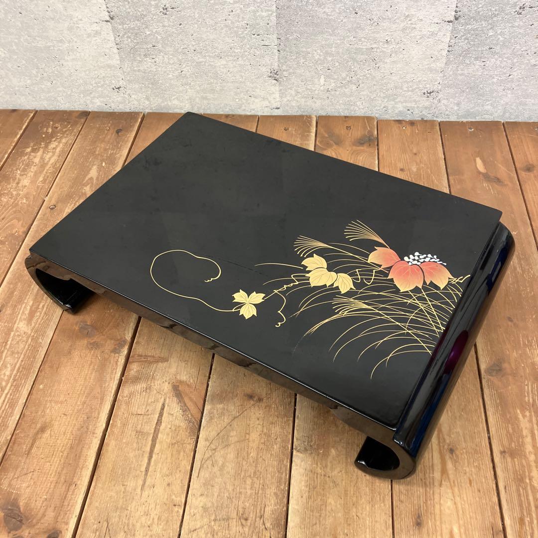昭和レトロ 高級漆器 木製 リーフ柄 金蒔絵 花瓶台 花台 盆栽台 平卓 座卓