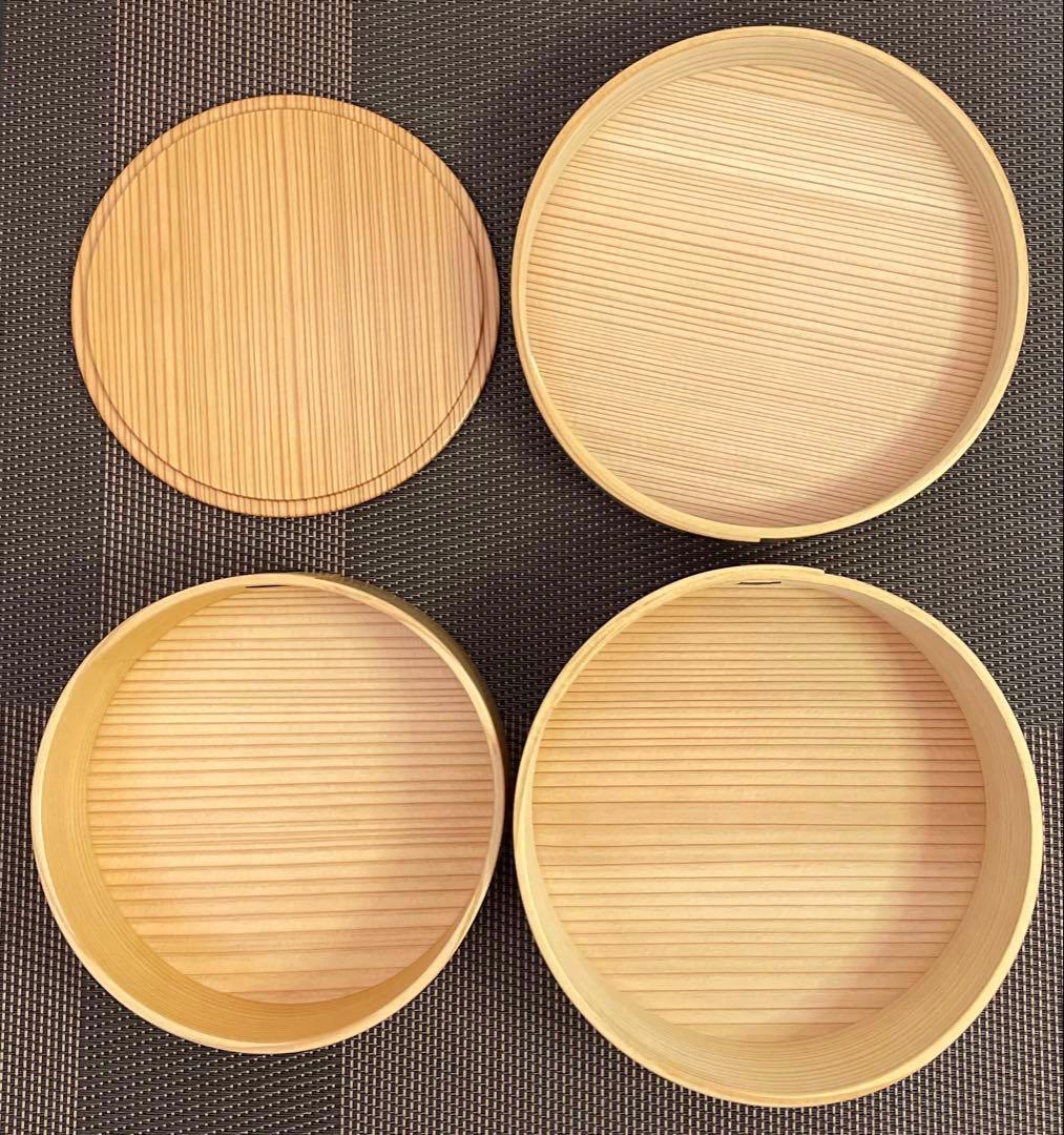 未使用　栗久　曲げわっぱ　入子丸弁当　二段　弁当箱