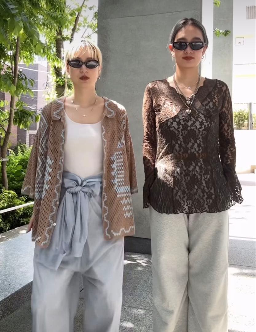 トップス AMERI VINTAGE COMBINATION LACE TOP