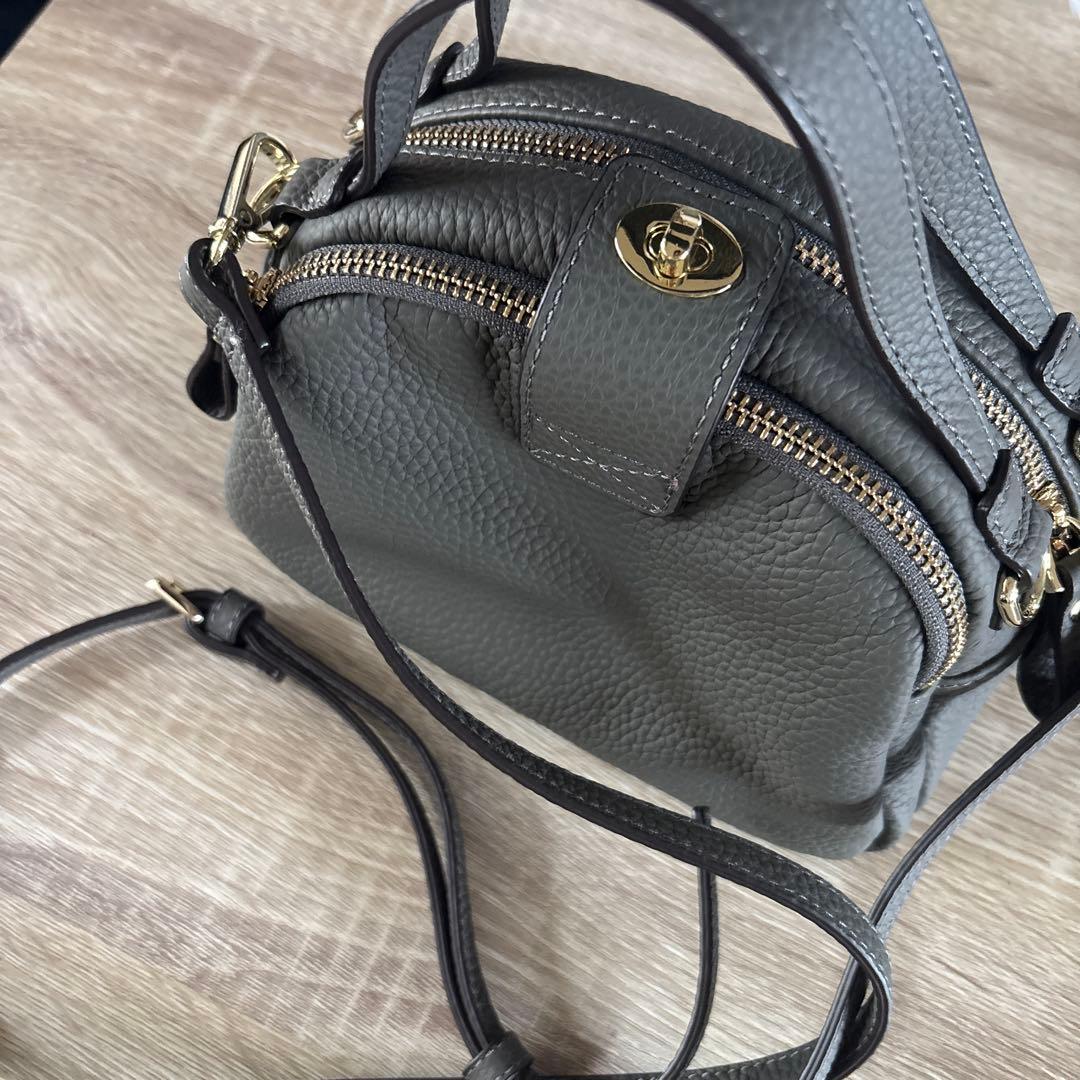 グレー レザー ダブルファスナーショルダーバッグ